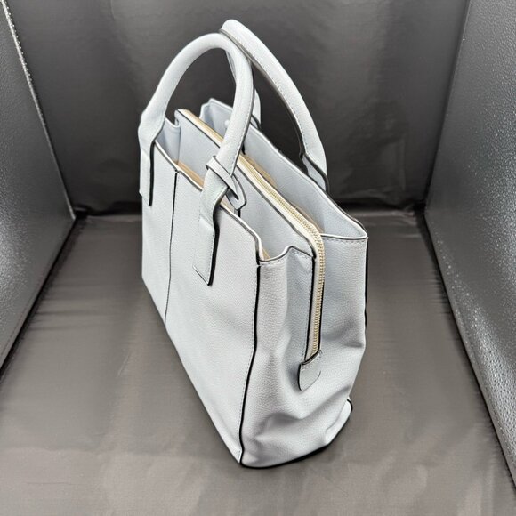 Gray Faux Leather Tote Handbag With Dual Handles & Gold Zipper Closure - Picture 3 of 12